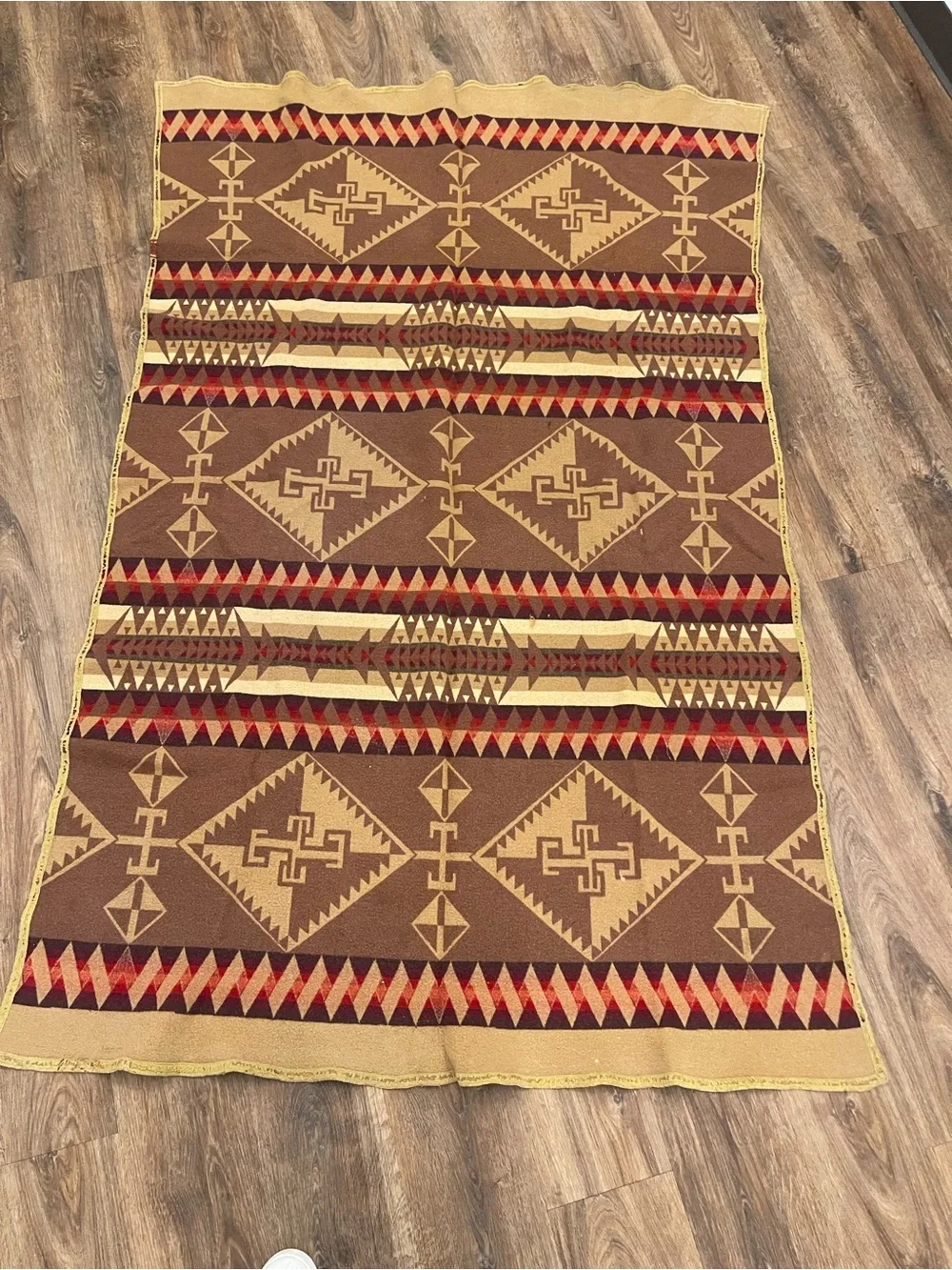 Vintage 20s Pendleton? Brown Reversible Wool Throw Blanket Aztec Tribal Western